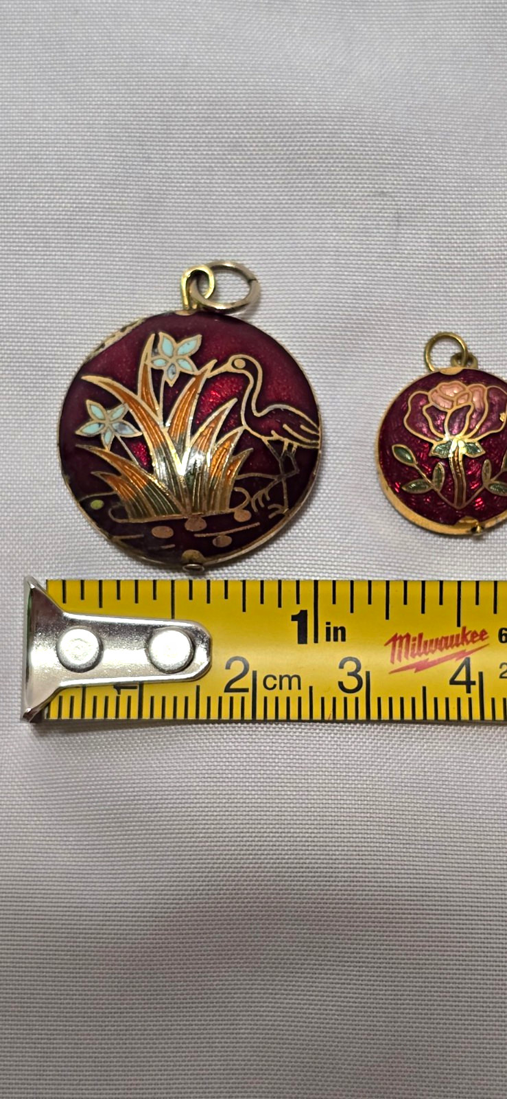 Vintage Cloisonné-Style Enamel Pendant Charms – Crane & Rose – Set of 2
