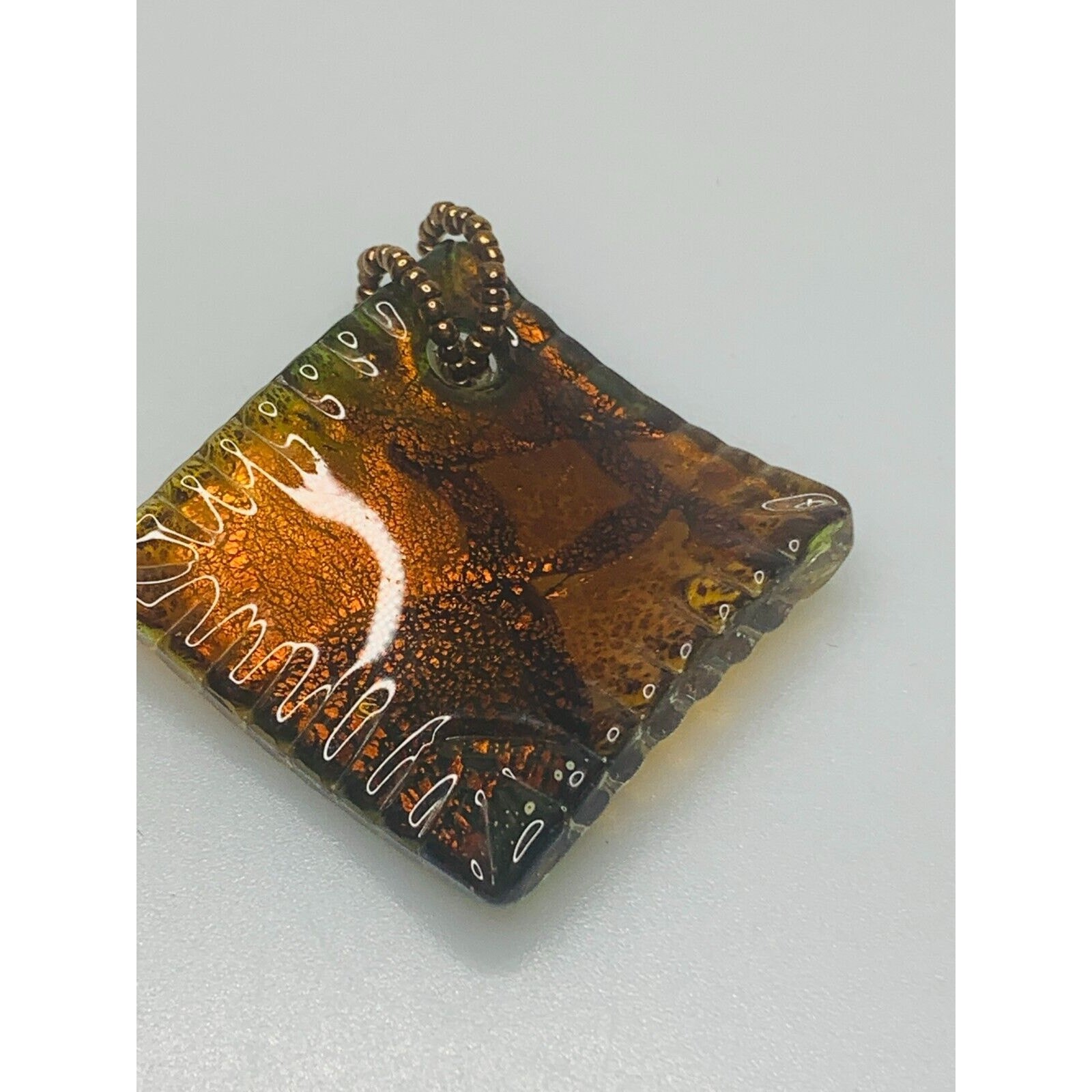 Blue, Green & Gold Glass Pendant, Diamond Shape, 1.5″