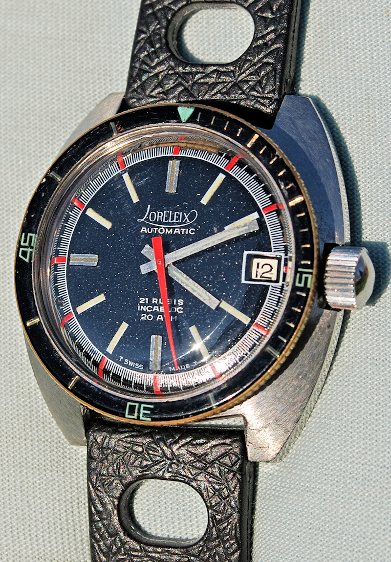 Diver Steel Loreleix Automatic SUB 200 mt. Watch 1970s Bakelite Bezel