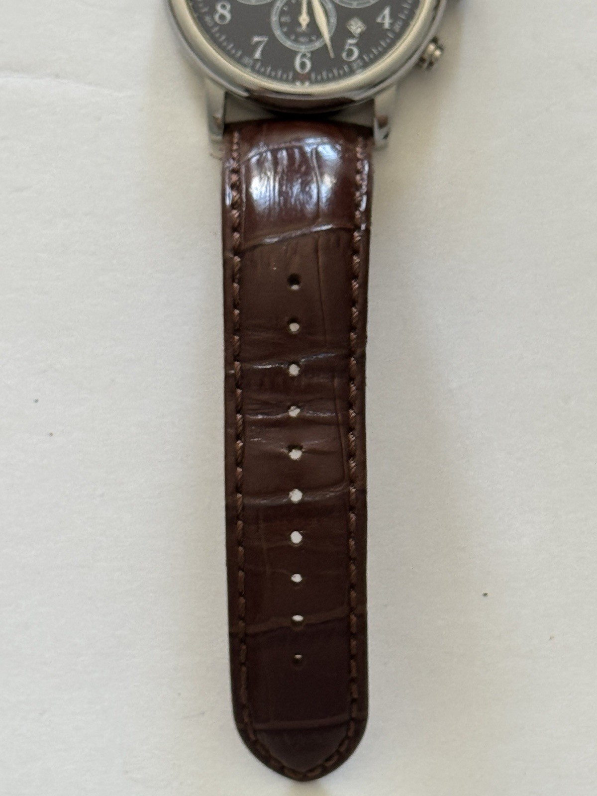 Brooks Brothers Men’s Navy Blue Bezel Watch with Brown Leather Strap and Case