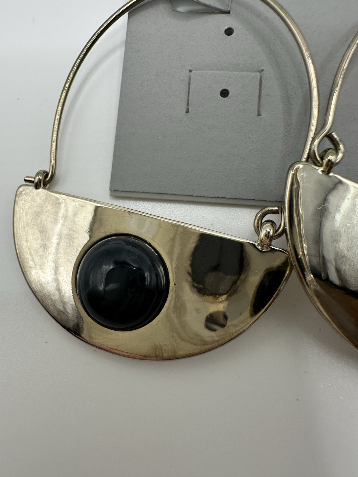 NWT LYDELL NYC Silver Tone Geometric Dangle Earrings W/Black Acrylic Stone 2”L