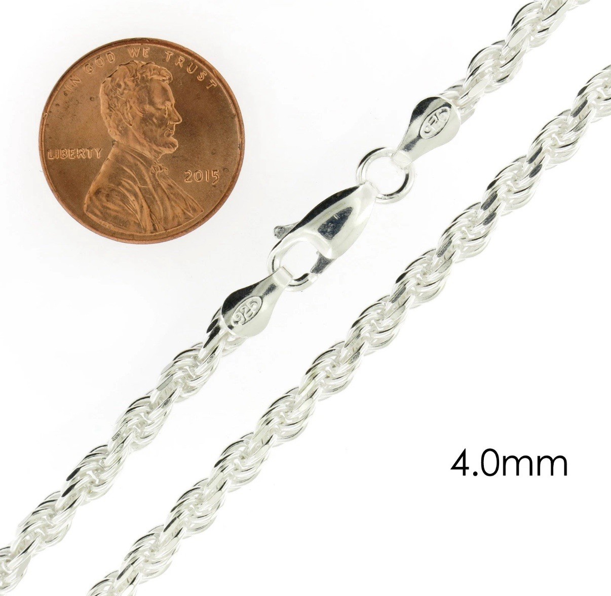 Real Solid Sterling Silver Diamond Cut Rope Chain Mens Boys Bracelet or Necklace