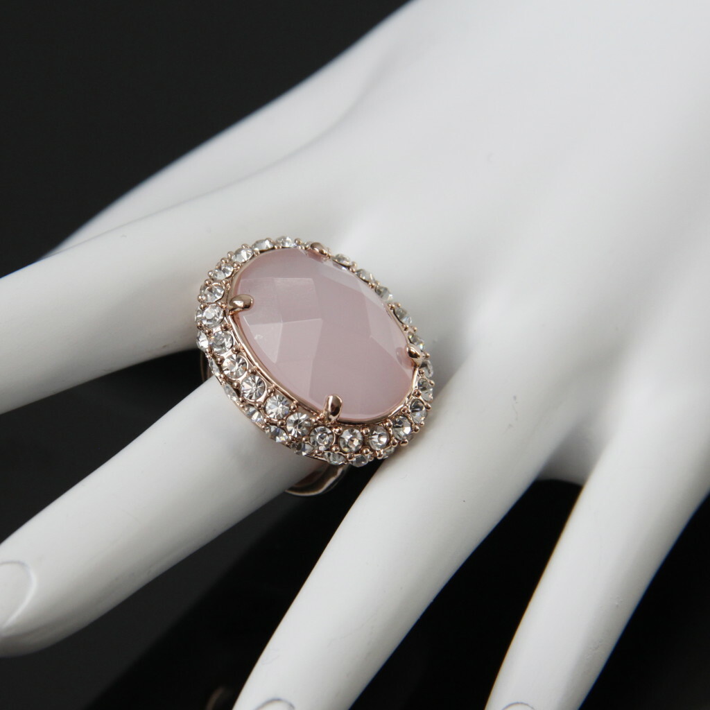FASHION COCKTAIL RING LIGHT PINK 18K ROSE GOLD PLATED CLEAR CRYSTAL ROUND SIZE 8