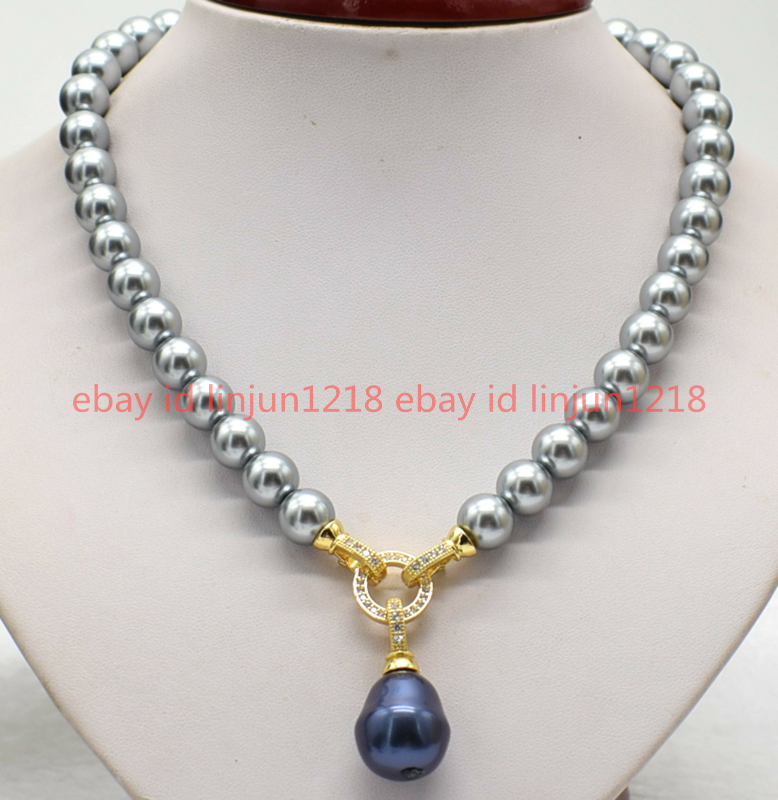 Fashion 10mm Gold Black White Sea South Shell Pearl Pendants Necklace 18”