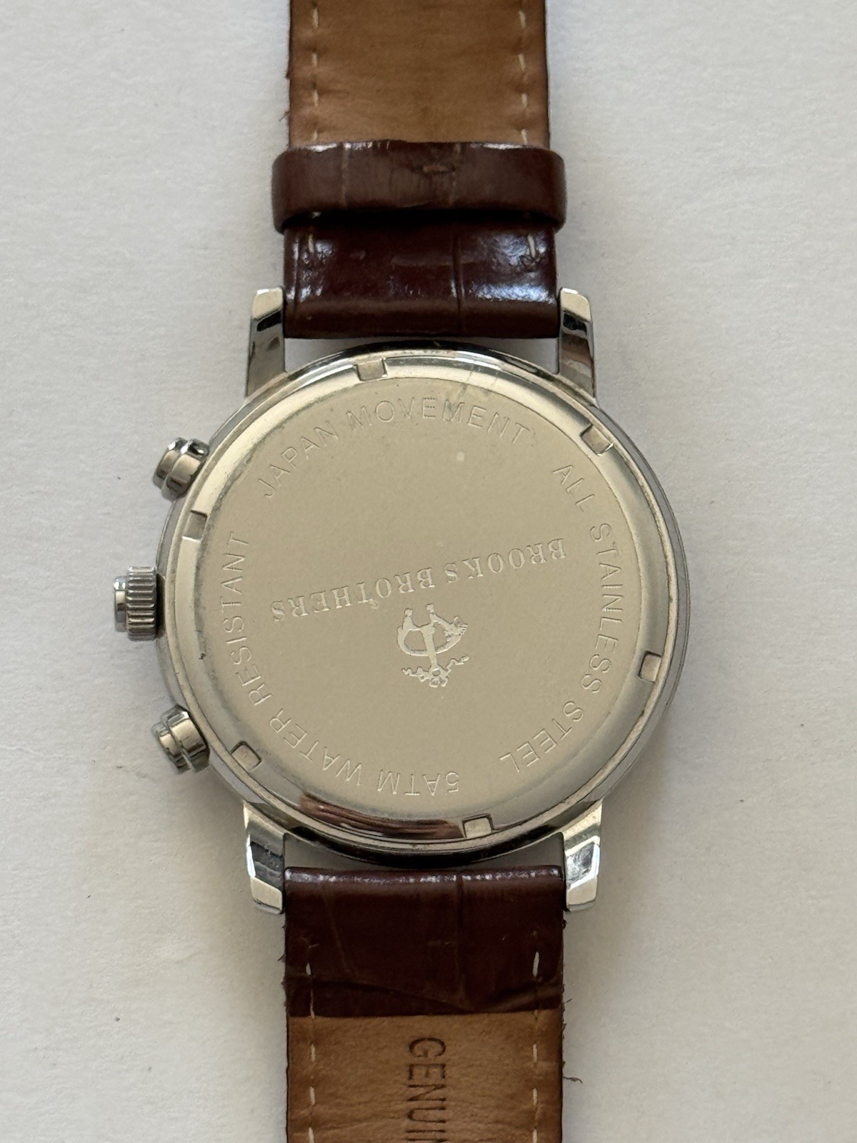 Brooks Brothers Men’s Navy Blue Bezel Watch with Brown Leather Strap and Case