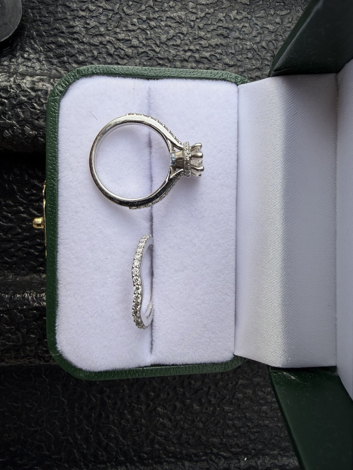 14K White Gold Heart Lab grown Diamond Hidden Halo Ring Set 7