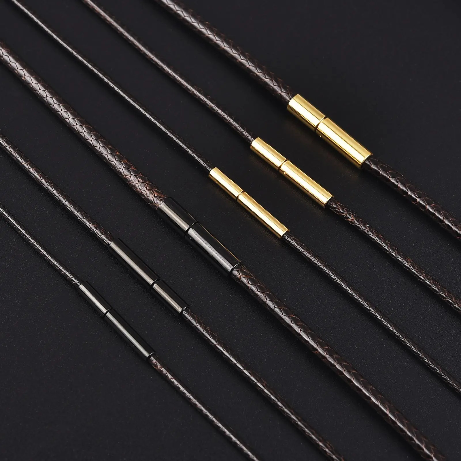 45/50/60cm Leather Chain Necklace Leather Cord Wax Rope Chain With Stainless