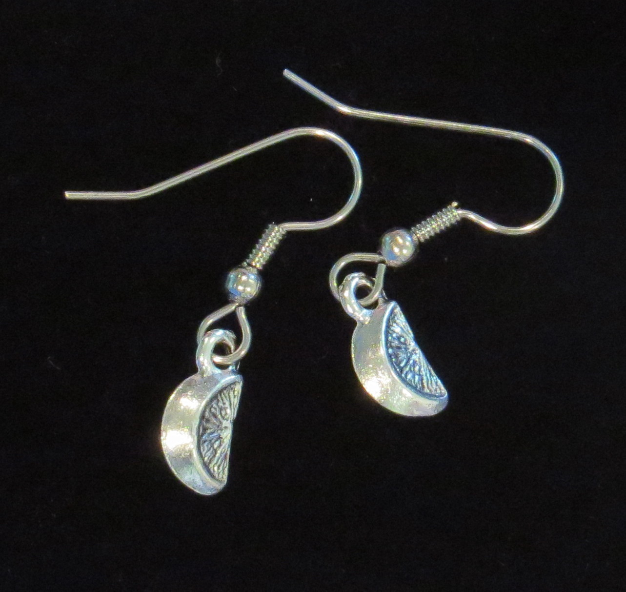 Lemon Lime or Orange Slice Earrings Matte Silver Ox Citrus Fruit Tropical Drinks