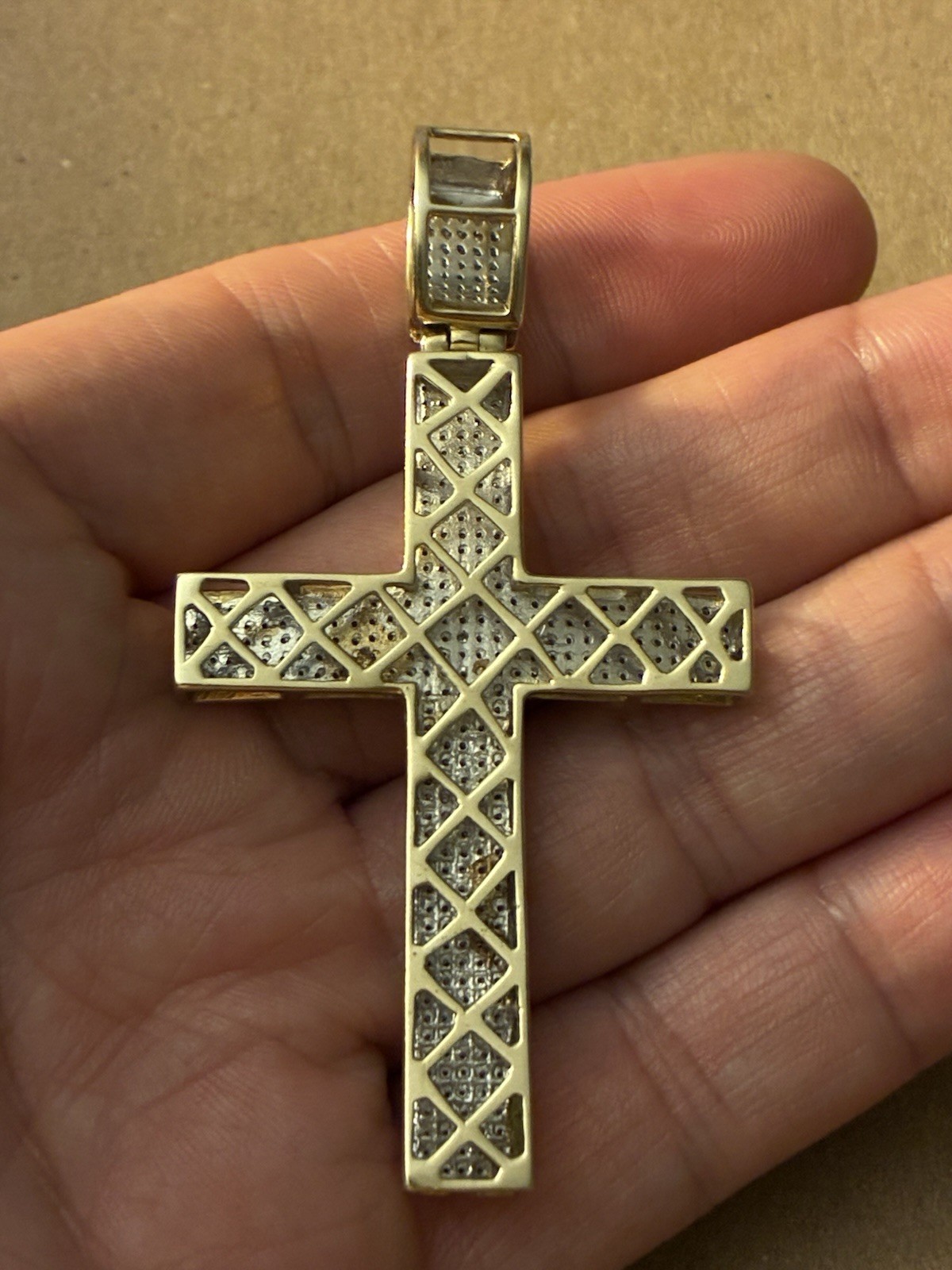 10kt Gold Vintage Stamped Diamond Cross pendant Heavy 9.7 Grams 300+ Diamonds