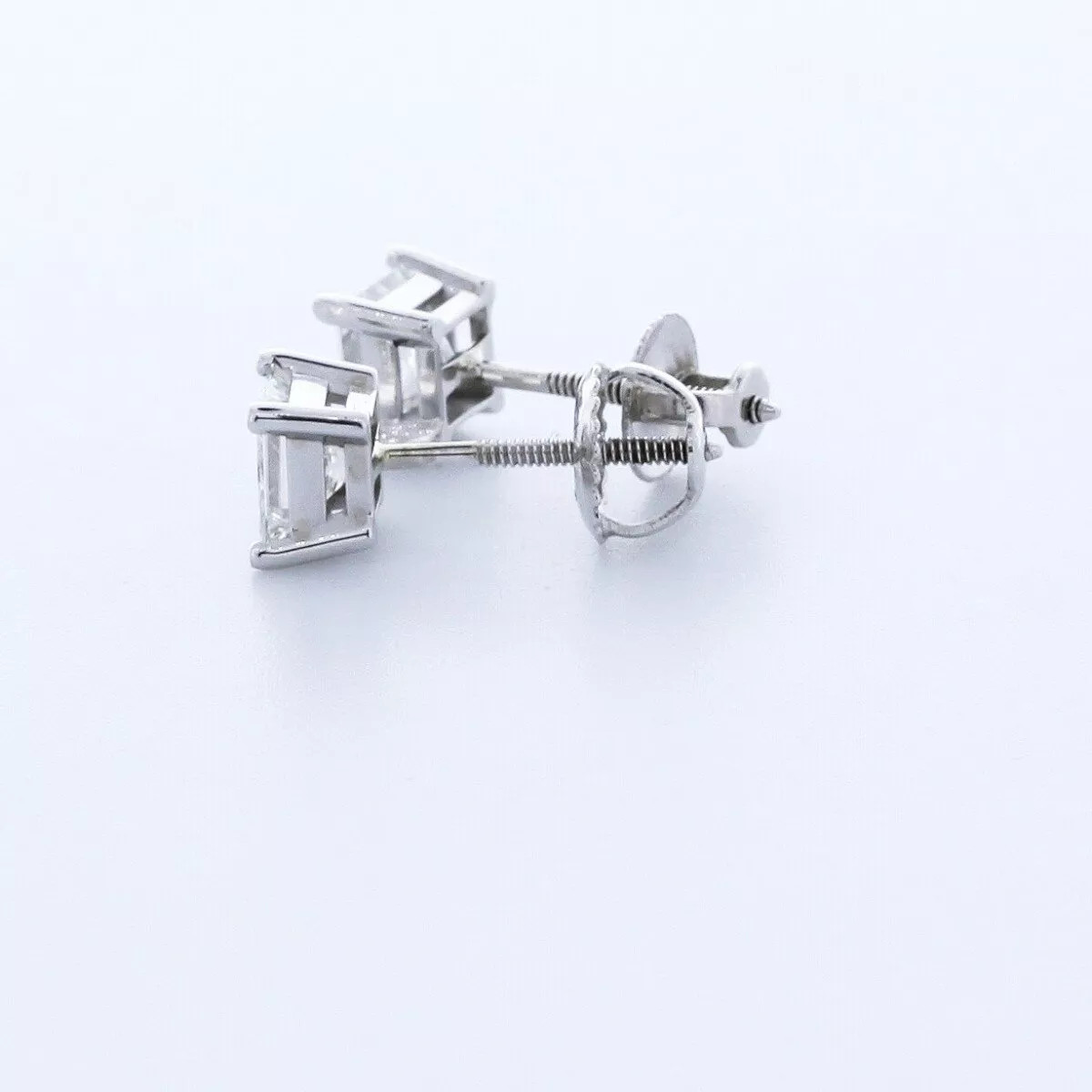 Stud Earrings Solid 14K Gold Classic 0.94 Carat Princess Natural Diamond F VS2
