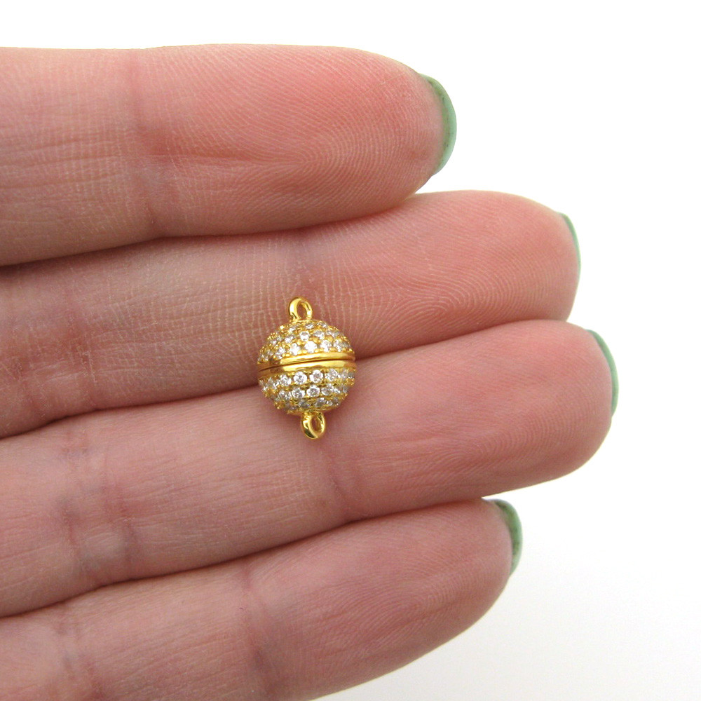 Gold Over Sterling Silver Round Pave Clasp – Magnetic Clasp (1 clasp)