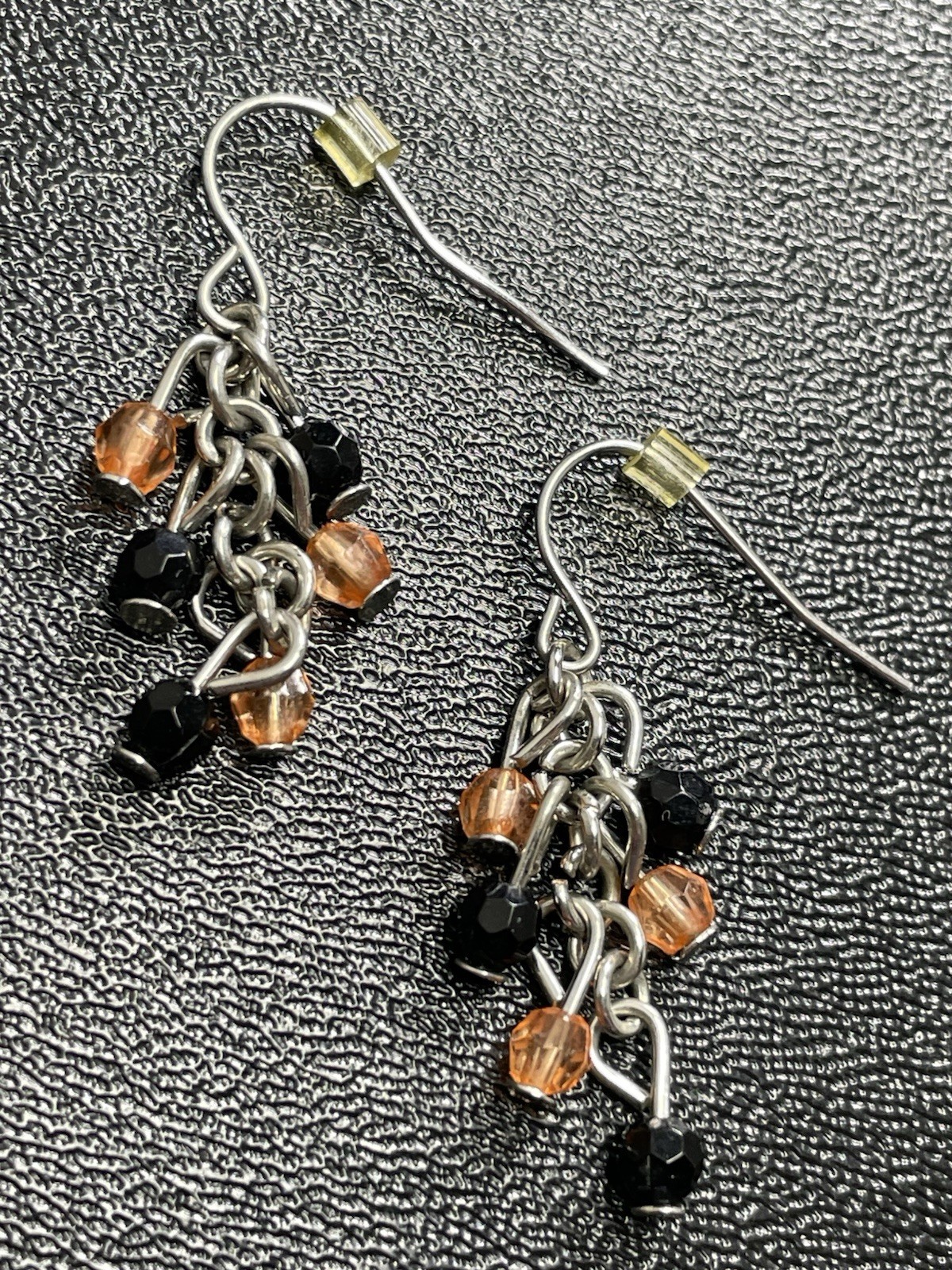 Vintage 1.5” Orange & Black Beaded Cluster Dangle Earrings