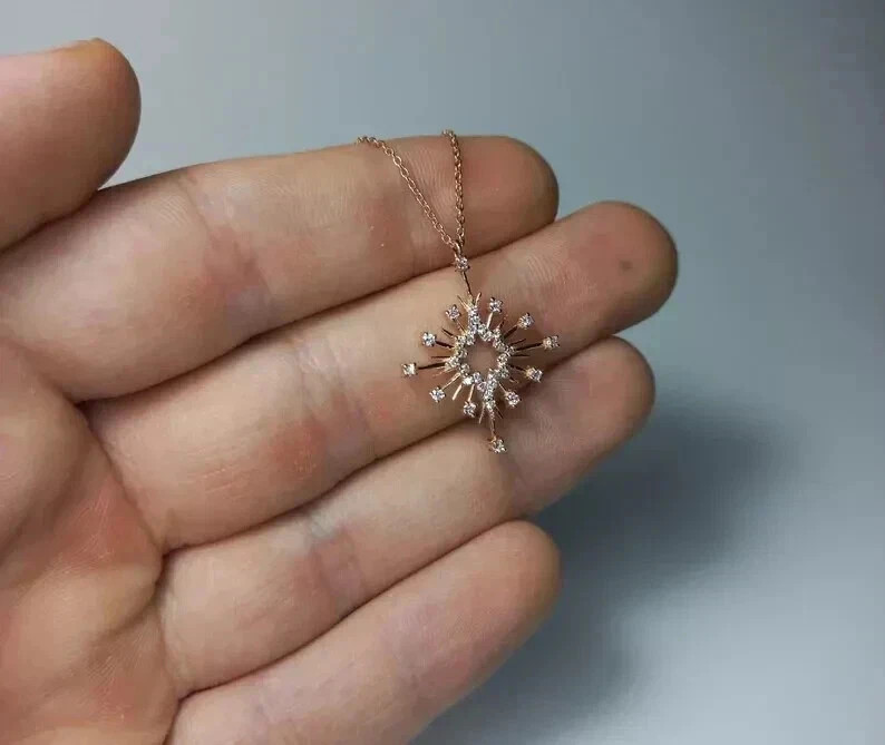 14K Rose Gold Plated Round Cut Lab Created Diamond 2Ct Women’s Sunburst Pendant