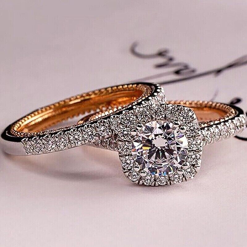 1.20Ct Round Cut Simulated Diamond Bridal Set Band Ring In 14K Rose Gold Plated