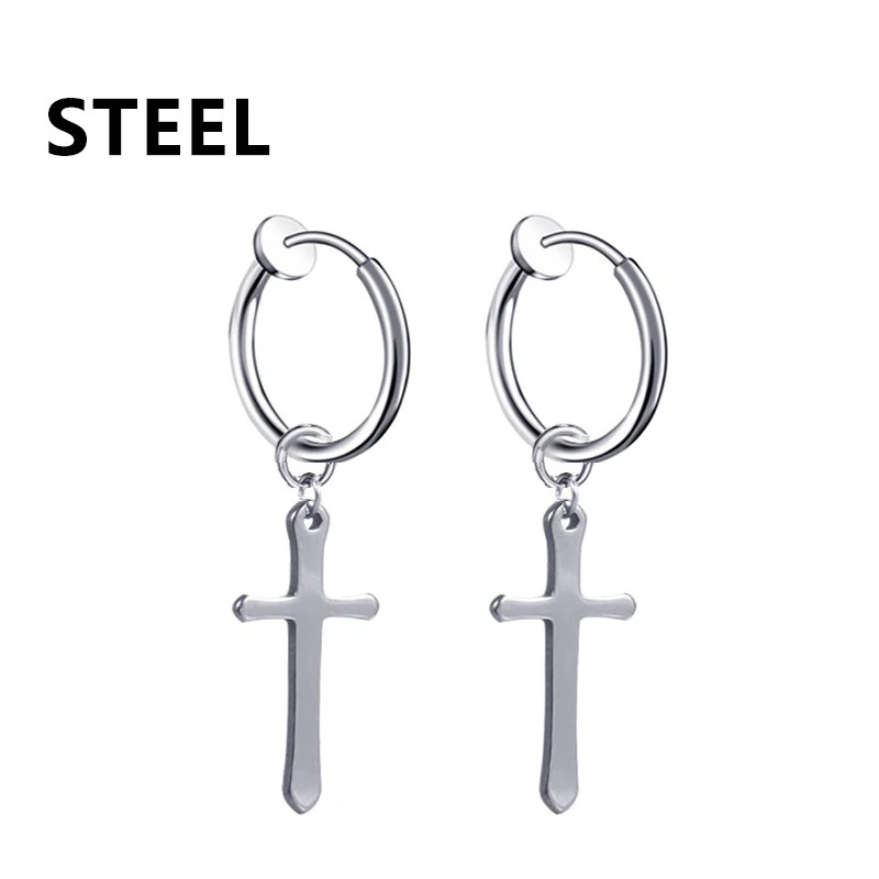 2 Pc Stainless Steel Hoop Earrings Men Black Tone Gothic Small Punk Jewelry