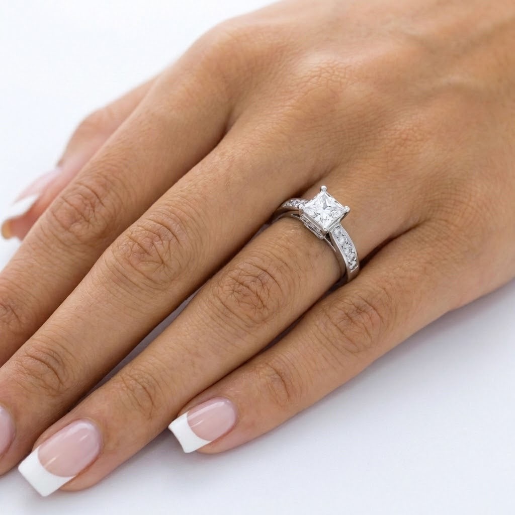 Engagement Ring Platinum Under Halo 1.64 Carat Princess Lab-Grown Diamond E VS1
