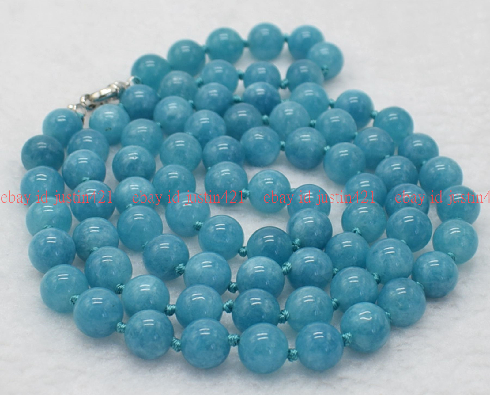 Natural 8/10/12mm Blue Aquamarine Round Gemstone Beads Necklace 16-100″ AAA+