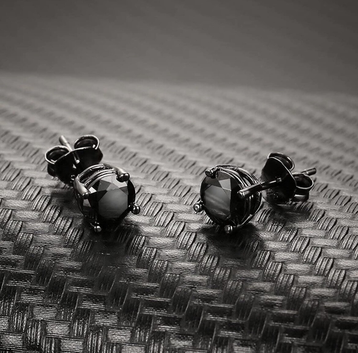 Black Sterling Silver Cubic Zirconia Stud Earrings for Men or Women 4mm