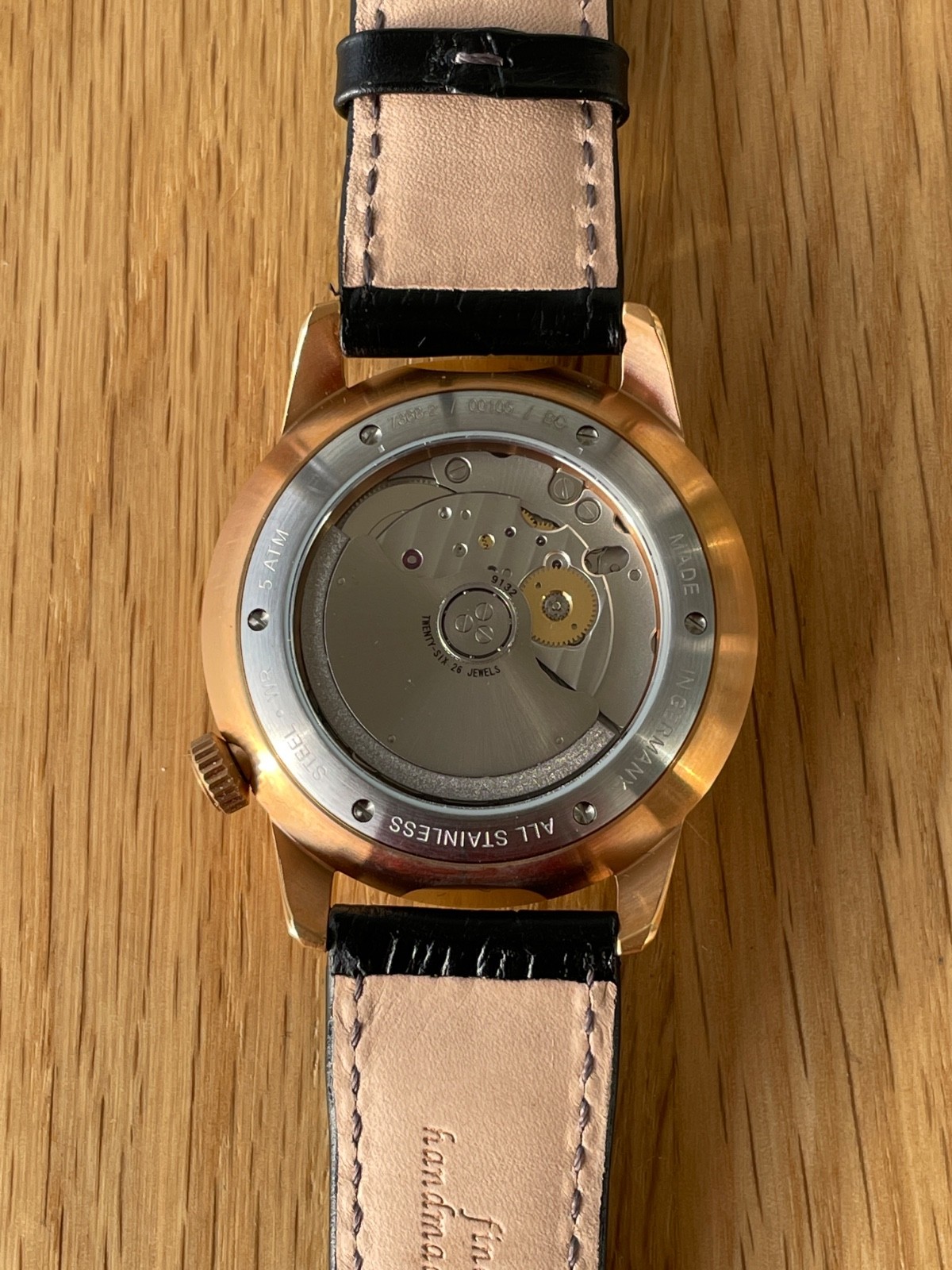 Zeppelin 7368-2 Flatline Automatic Power Reserve Black Dial Rose Gold + 4 Straps
