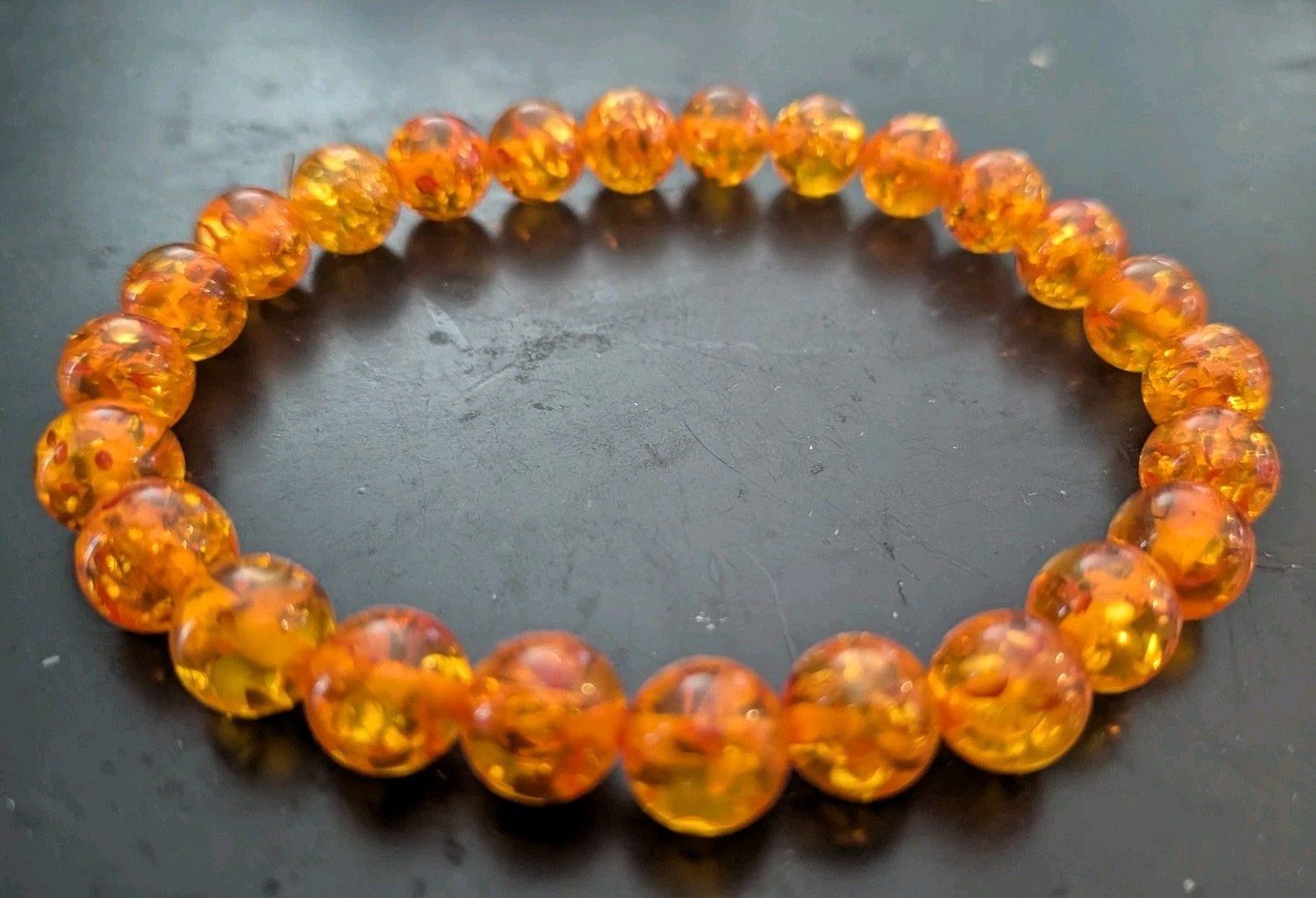 7.5″ 9MM BEAUTIFUL BRIGHT ORANGE GENUINE BALTIC AMBER STRETCH BRACELET