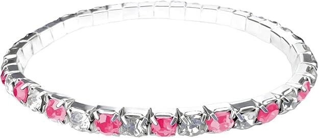 Pink and Rhinestone Child Tennis Bracelet Stretch silver color 7 pieces total