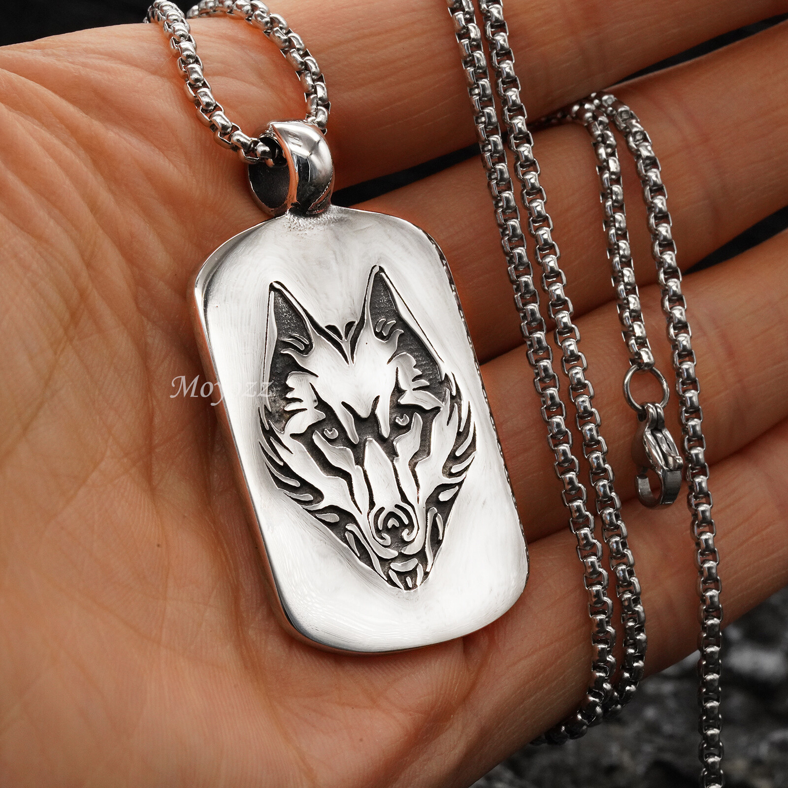 Mens Norse Viking Fenrir Wolf Head Pendant Necklace Stainless Steel Set Gift
