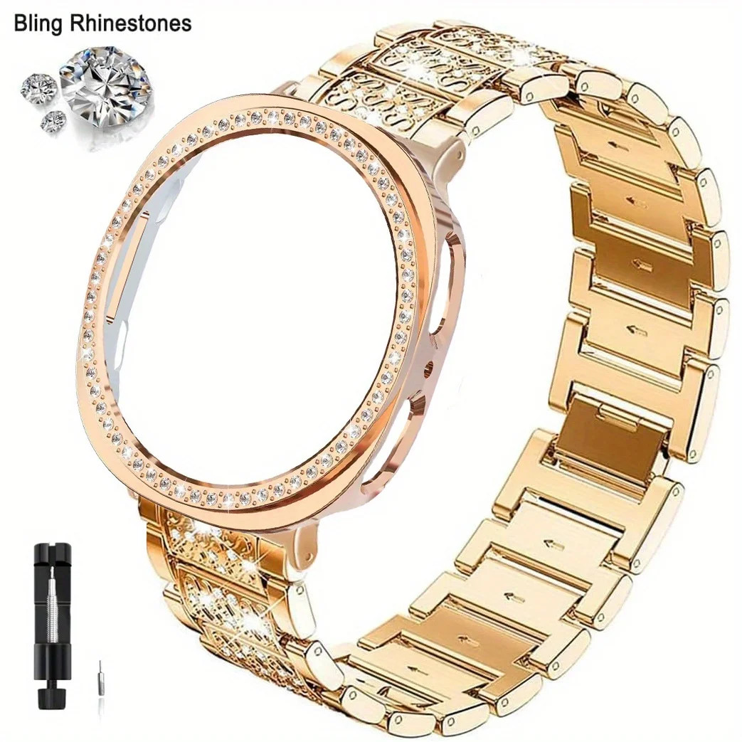 Case+Bling Metal Watch Band For Samsung Galaxy Watch 9 40/44mm Women Wrist Strap