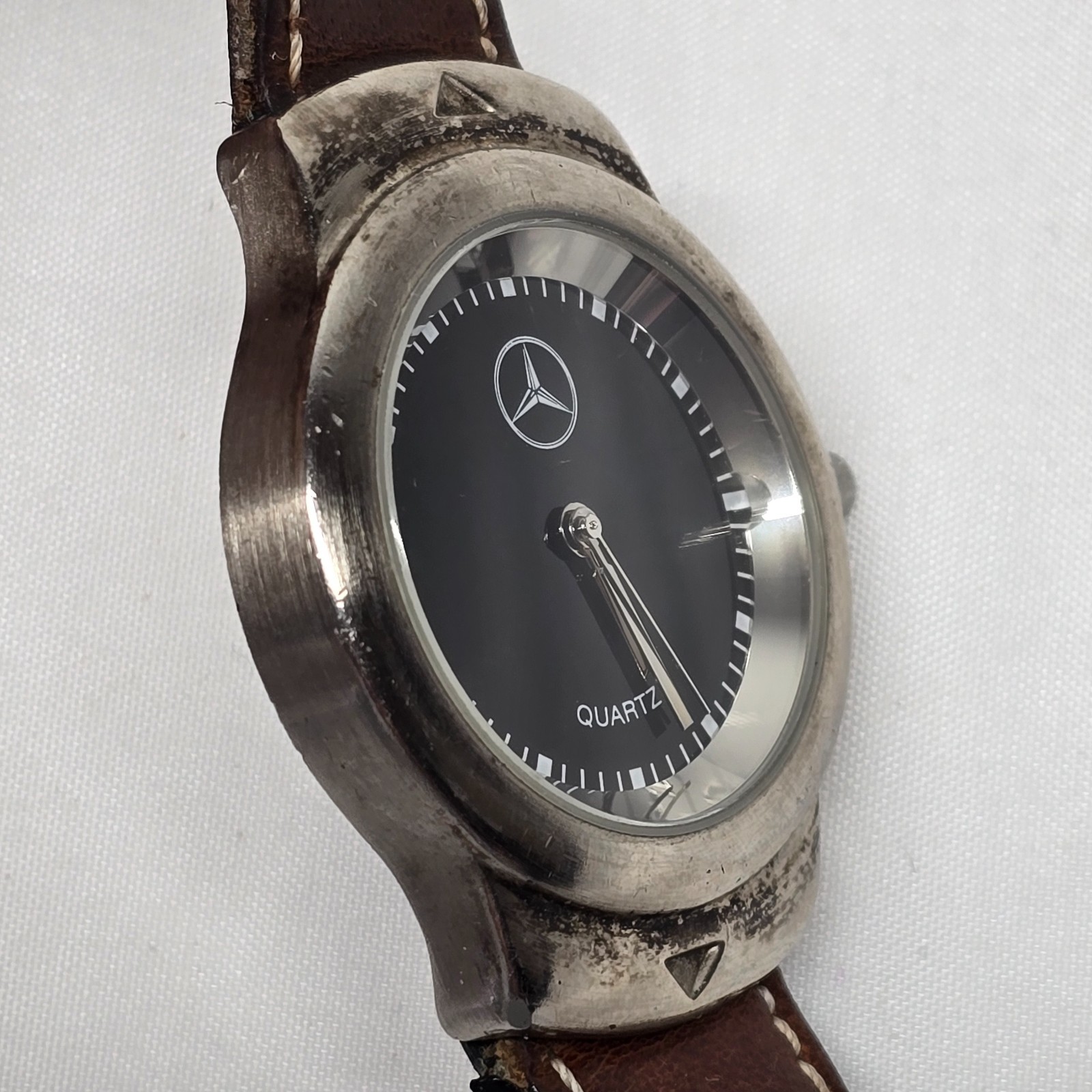 Vintage 1990s Mercedes-Benz Quartz Watch – Black Dial – Teardrop Steel Case