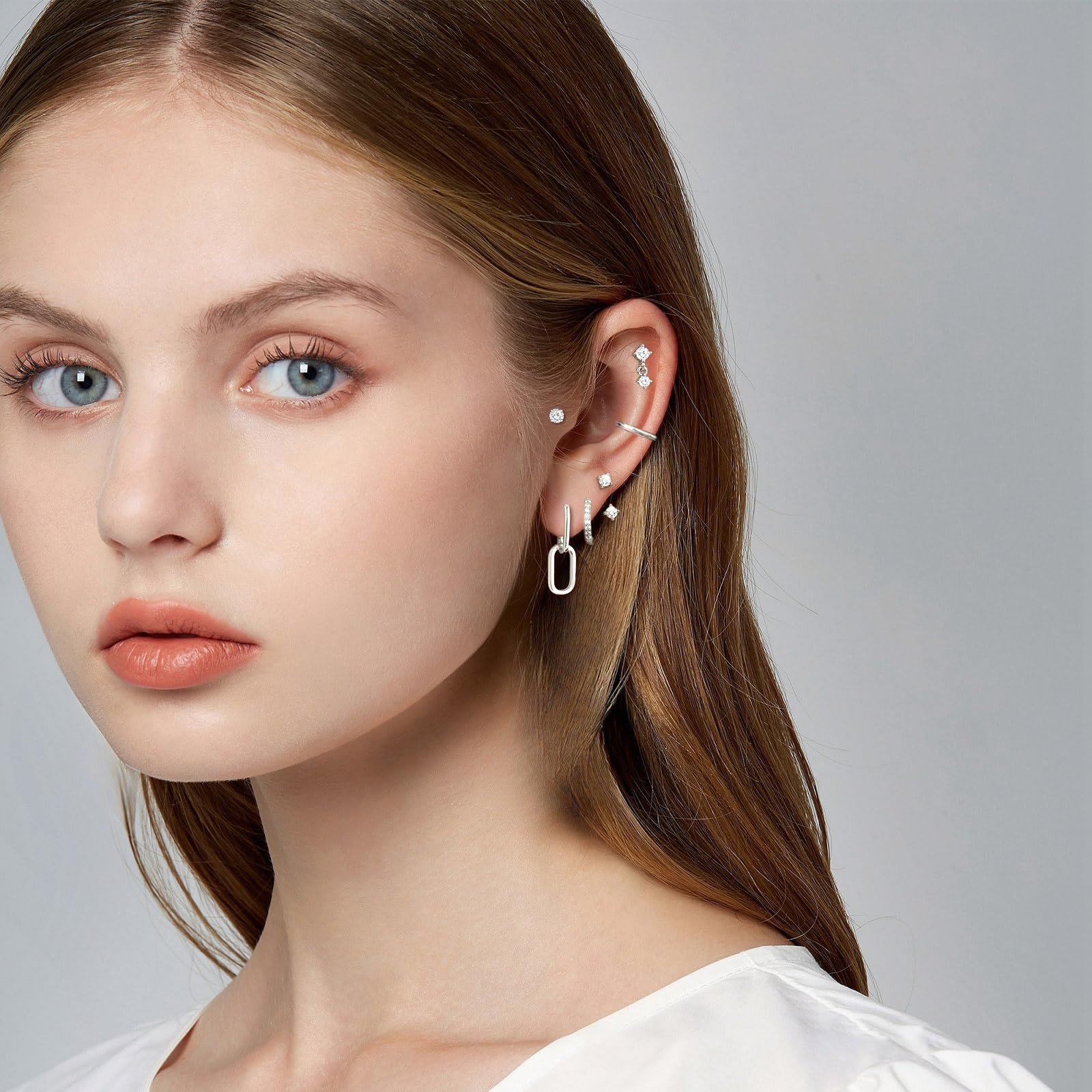 12 Pairs Hypoallergenic Flat Back Earrings for Women 14K Gold Cartilage Earring