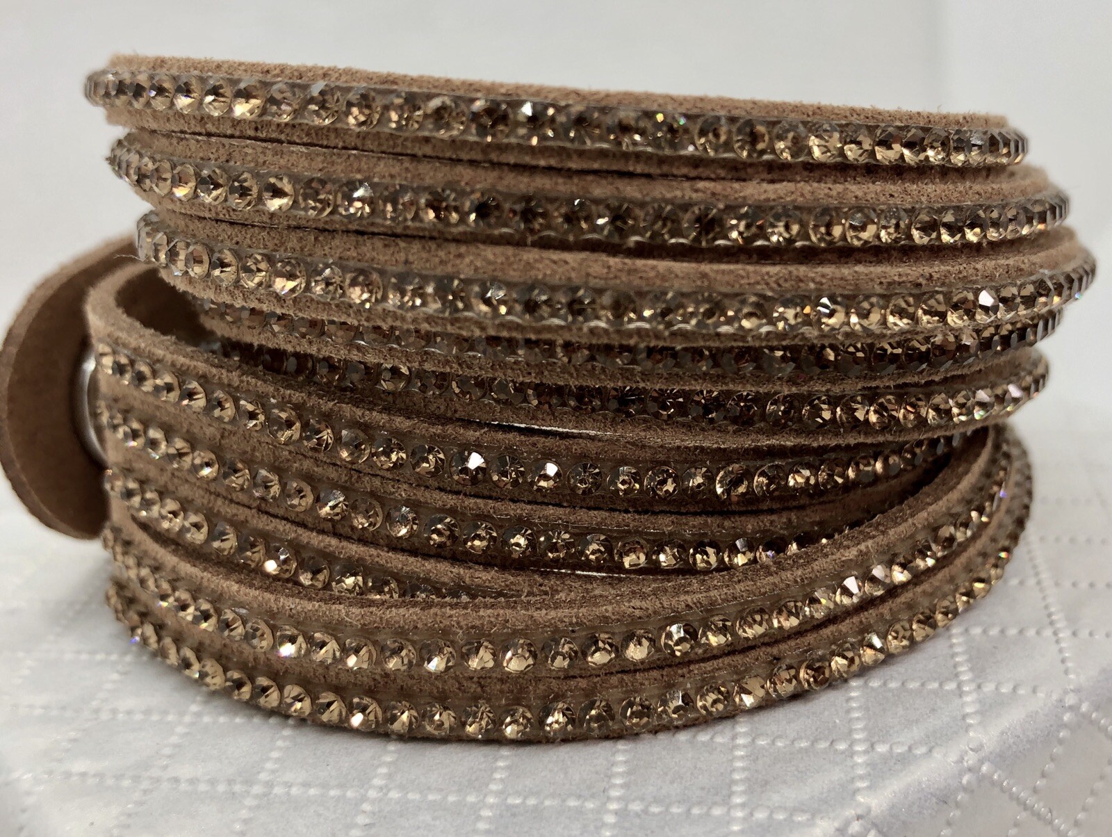 Slake Double Wrap Bracelet Dark Tan Crystal Alcantara® Leather Designer Style