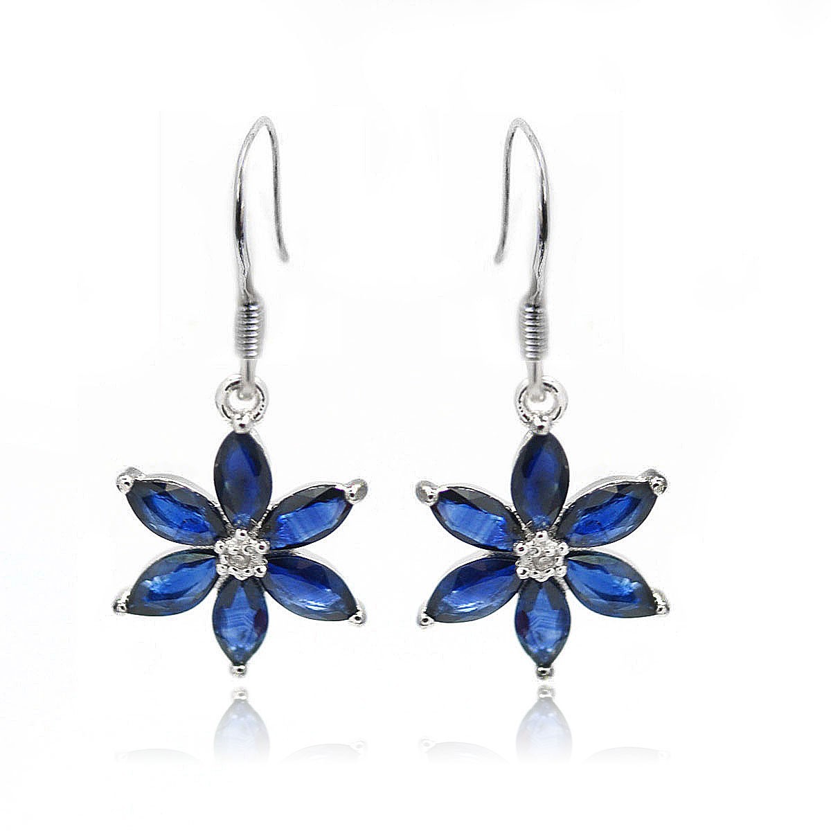 De Buman Sterling Silver Genuine Sapphire and Diamond Earrings (G-H, SI1-SI2)