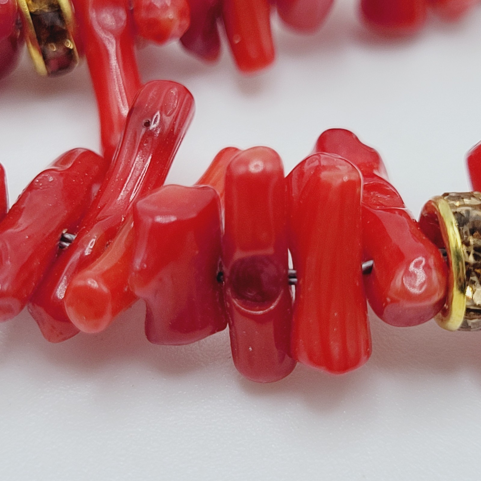 Vintage SW Artisan Red Branch Coral w Shell Pendant Gold Tone Cones Necklace