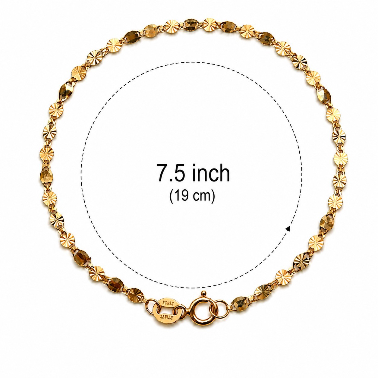 10K Solid Gold Diamond Cut Station Bracelet 7.5″ – Pulsera Oro Solido 10K