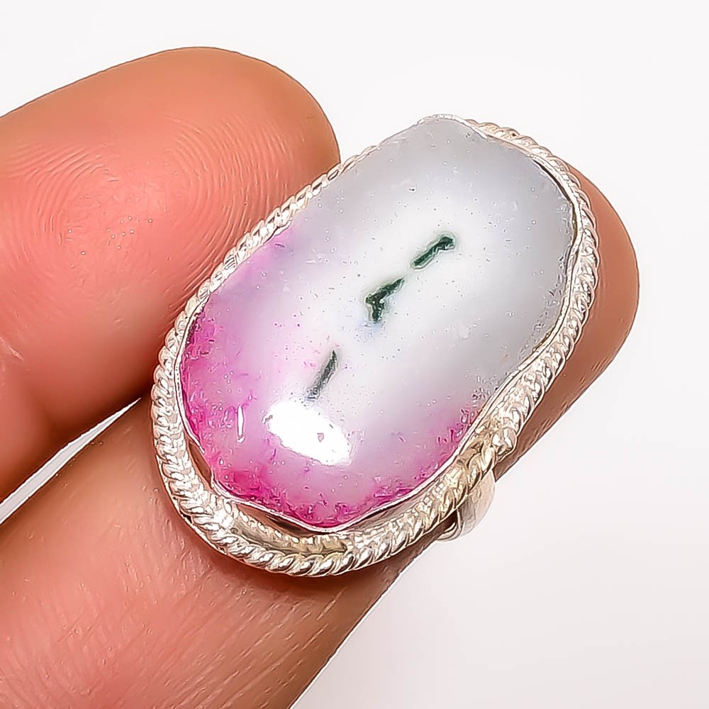 Natural Solar Quartz Eye Gemstone 925 Silver Plated Ring s.7 TR7533-80