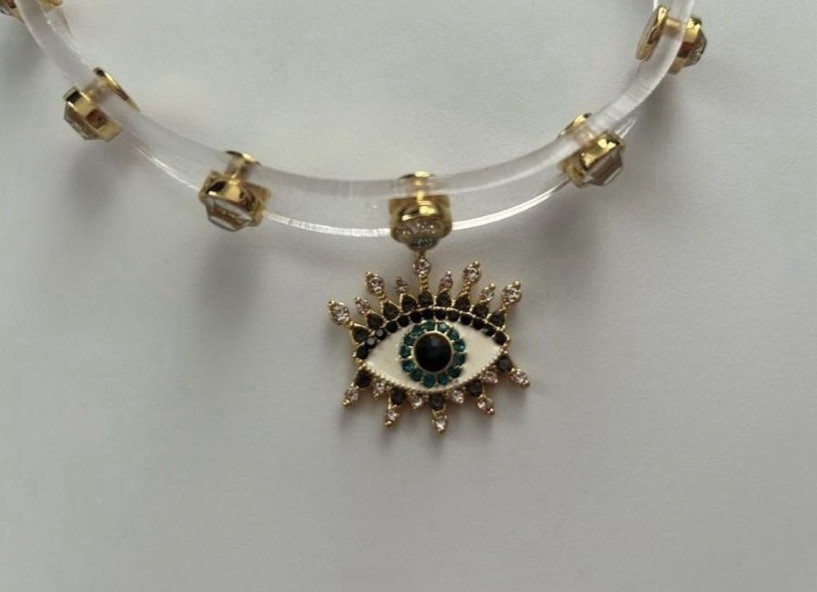 KURT GEIGER LONDON Clear Jelly Crystal Pavé Evil Eye Choker Necklace NWT