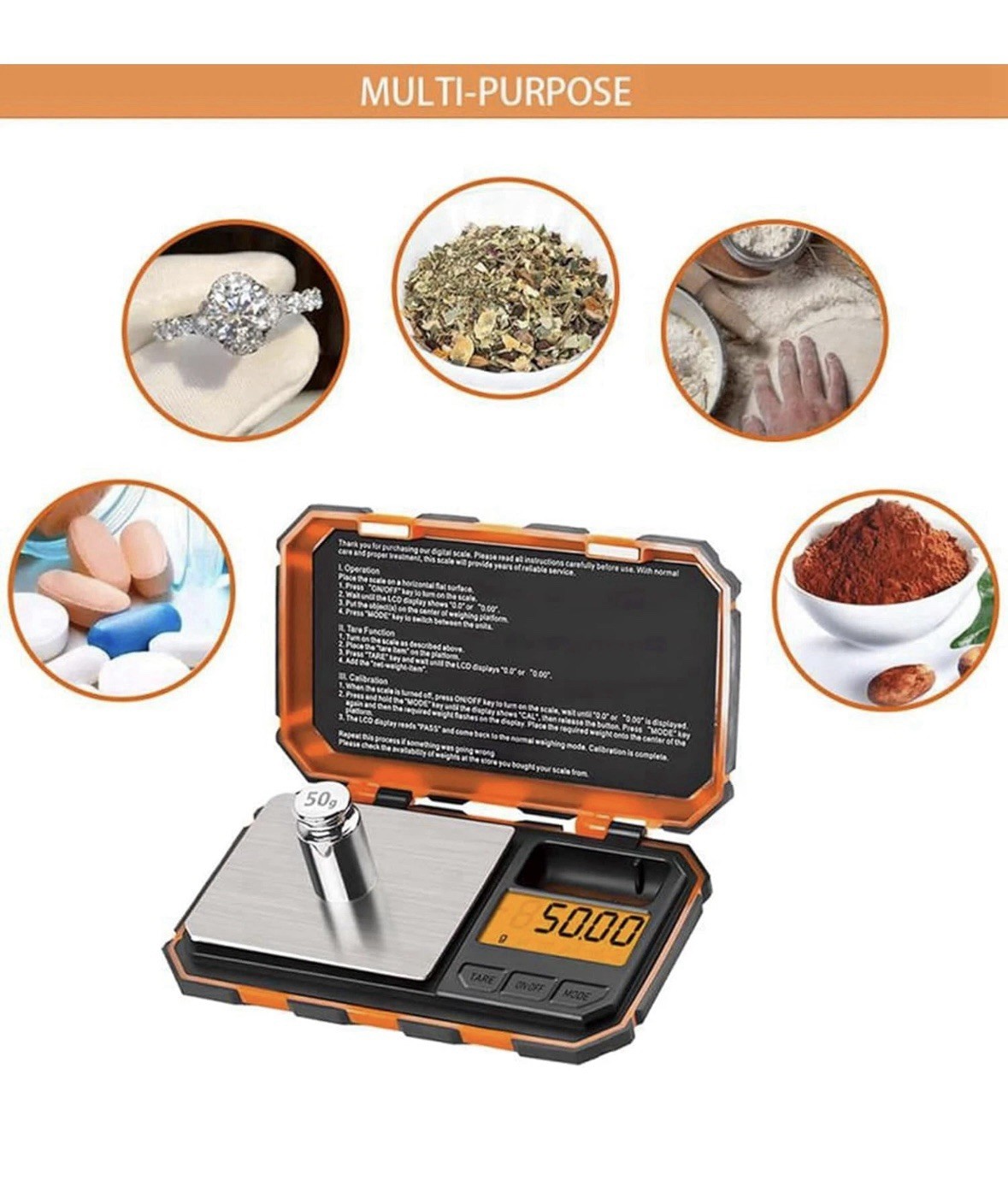 Orange Digital Pocket Scale 200g x 0.01g Jewelry Gold Gram Herb Karat Weight