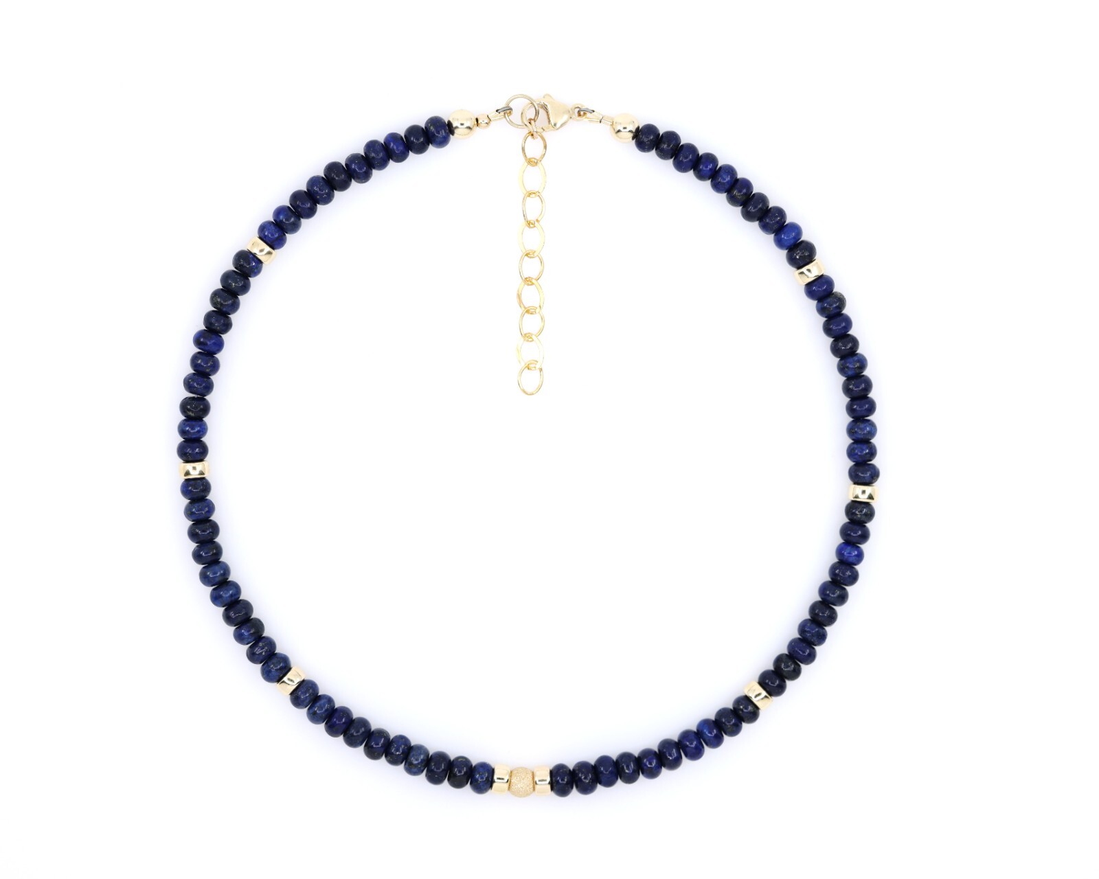 6mm Blue Lapis Lazuli & Gold Filled Modern Beaded Gemstone Choker Necklace