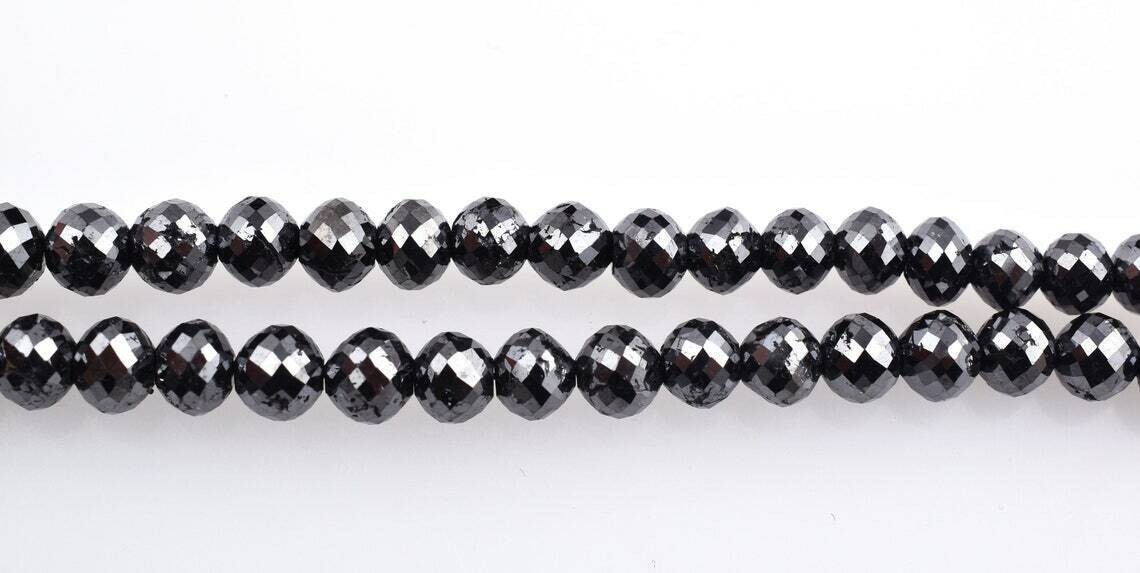 4 mm Black Diamond Beads Single row Silver Necklace AAA Quality 28 Inch