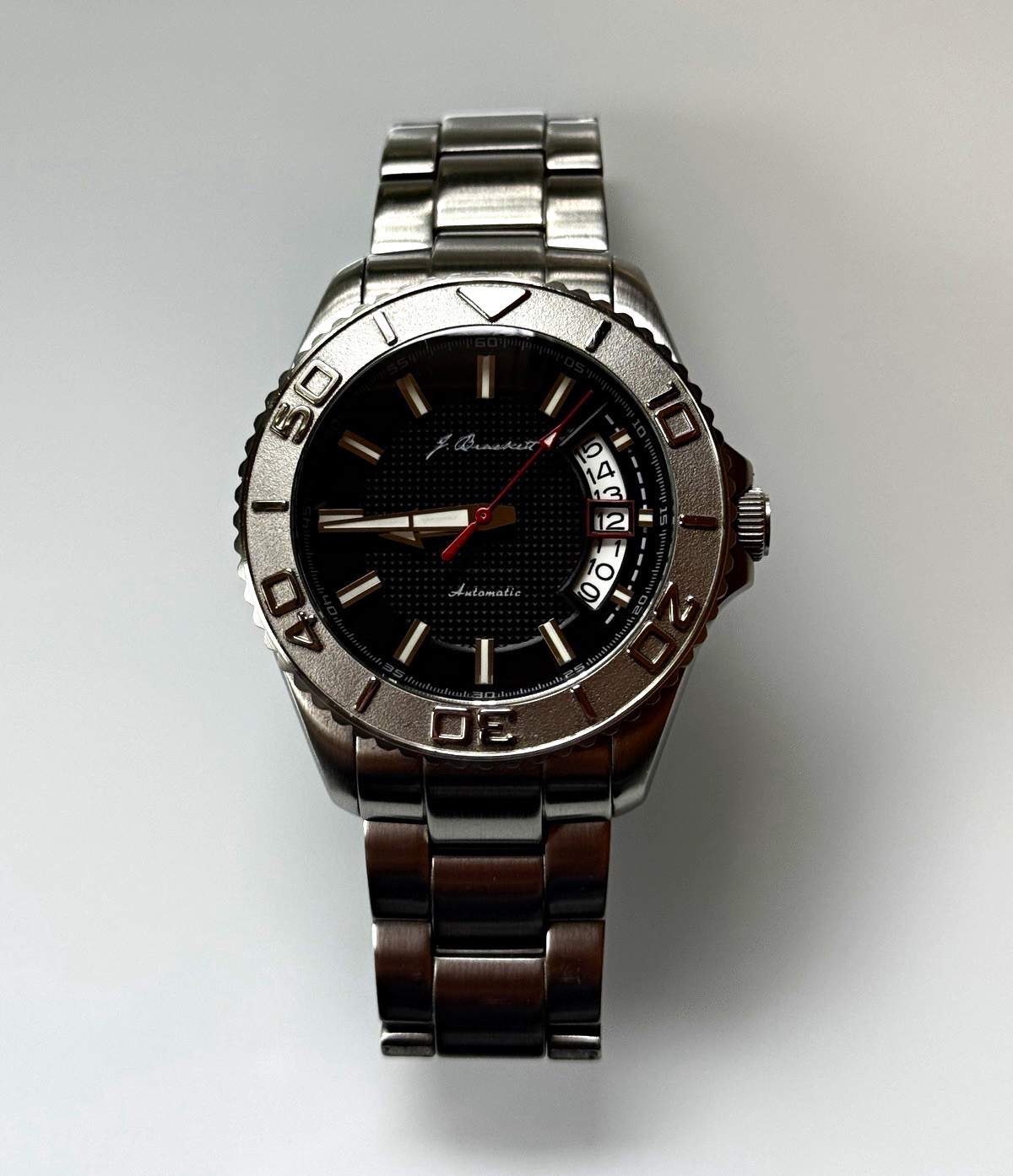 J. Brackett Men’s Sport Automatic Date 40mm Black Dial Steel Watch 100m