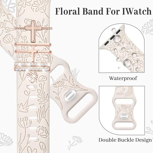 Floral Engraved 41/40/38/42mm(Series 11/10) A StarLight Band/RoseGold Cross