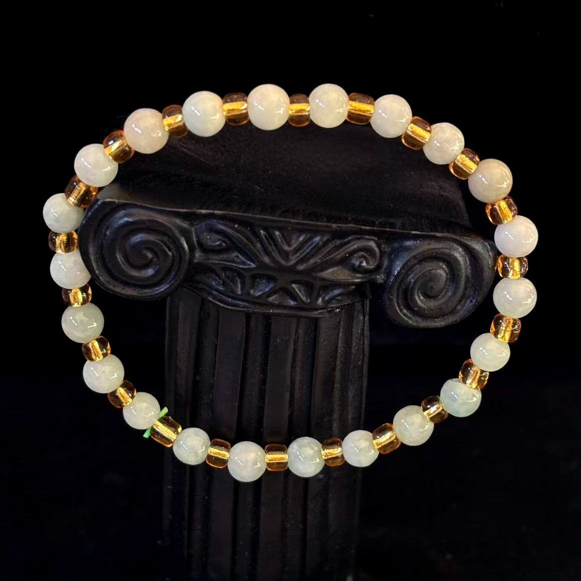 Natural White Jade Jadeite Beads Bracelet Elastic, Width 6 mm, Length 7.4 in