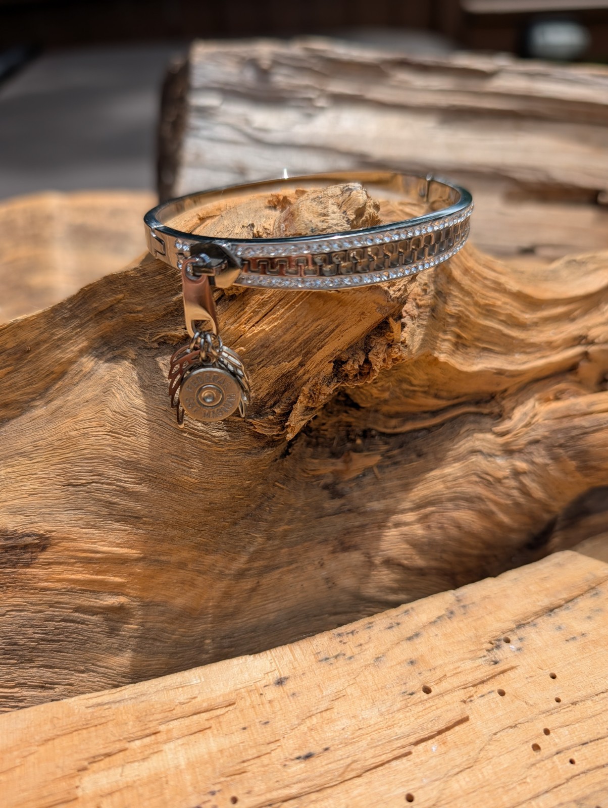 Silver or Gold Stainless Zipper wing and Bullet Bracelet. Optional Glass Crystal