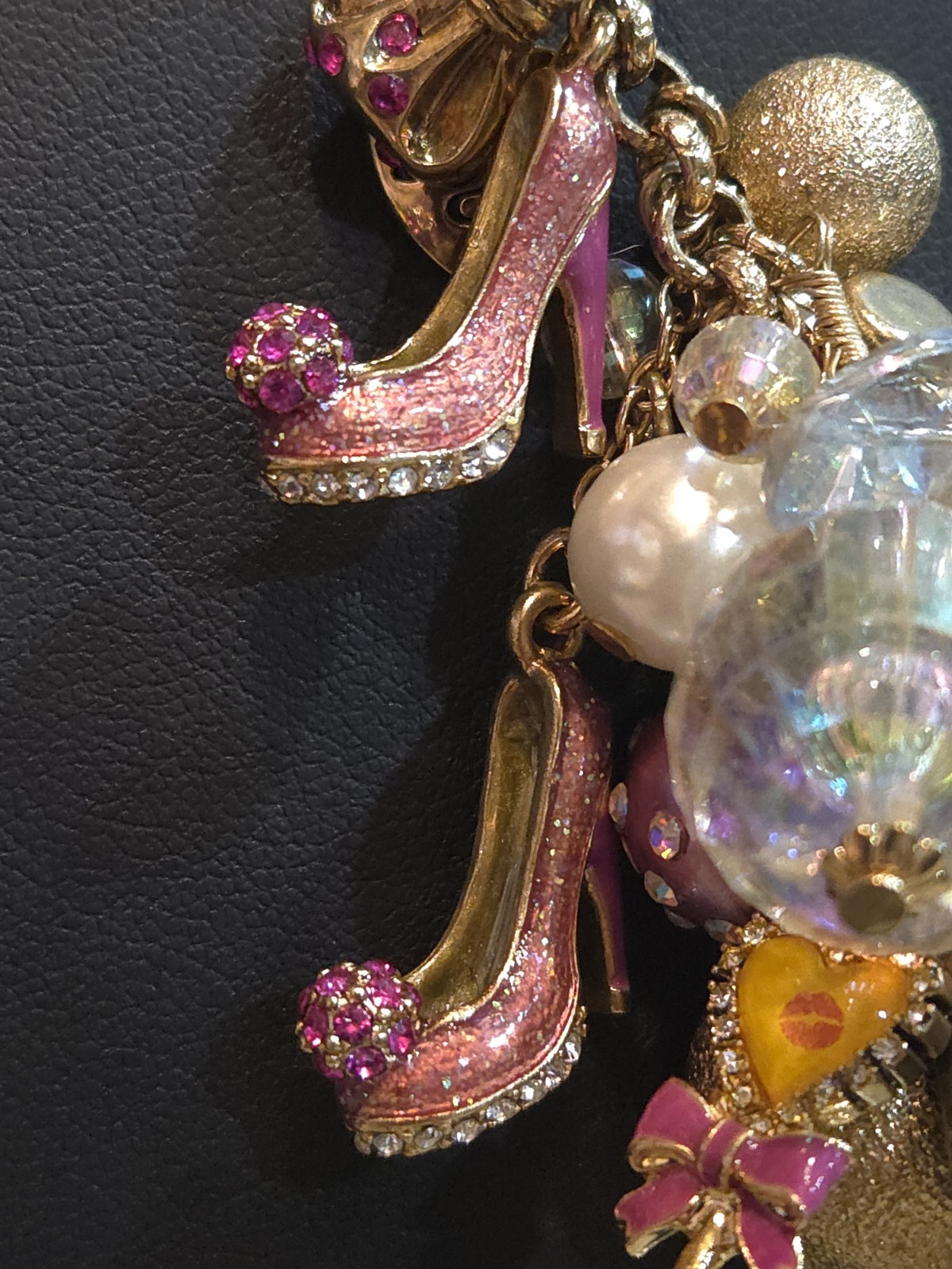 Vintage Betsey Johnson Varsity Crush Pink Gold Tone Charm Neck Mess Barbiecore