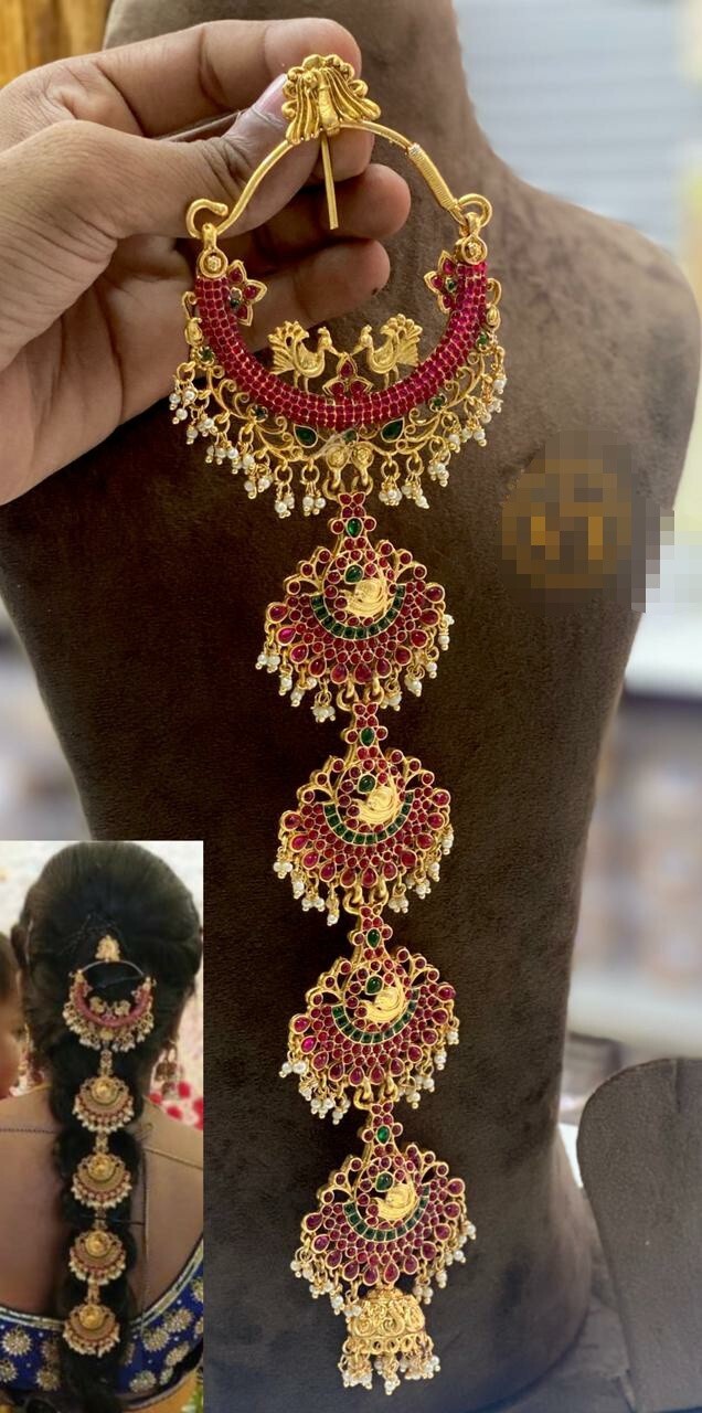 Indian Bollywood Style Bridal Hair Accessories Maggam Jada Choti Jewelry Set