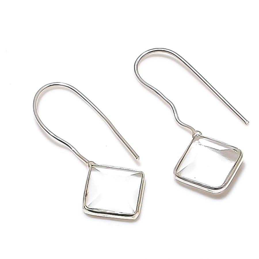 White Topaz 925 Sterling Silver Gemstone Handmade Jewelry Earrings 1.18″ PK 777