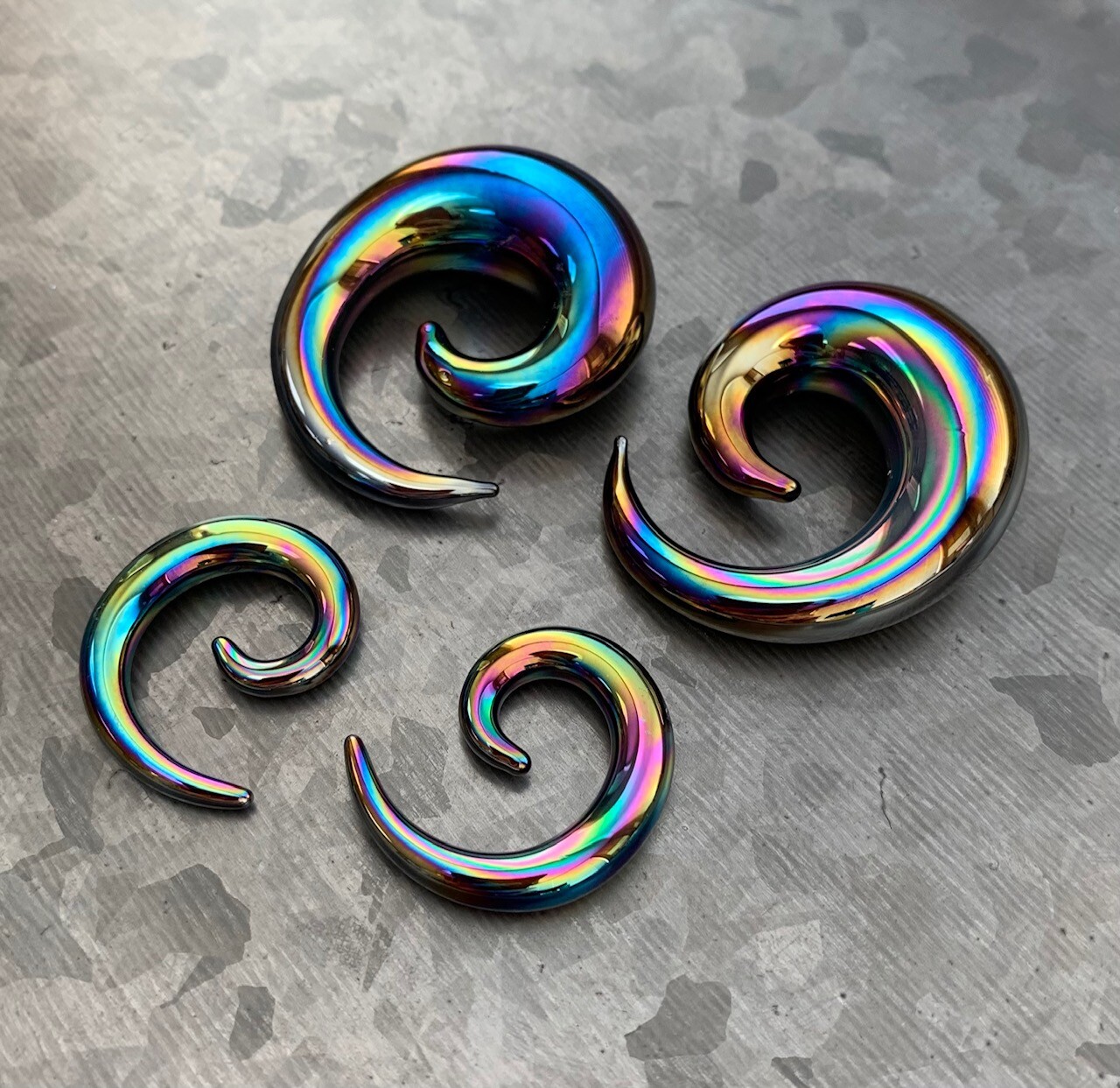 PAIR Black Lucifer Glass Spiral Tapers Expanders Plugs Gauges Body Jewelry
