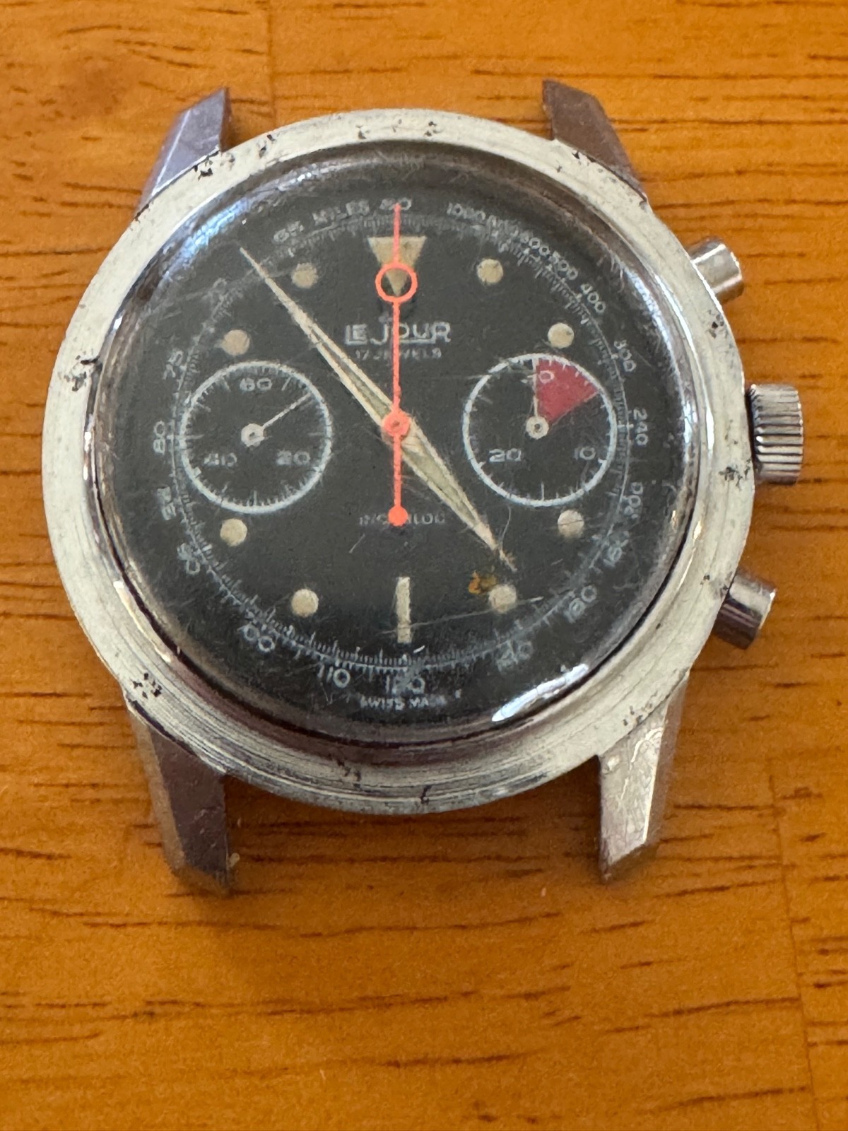 VINTAGE 1960s LE JOUR CHRONOGRAPH – VALJOUX 7733 – LOLLIPOP HAND – MISSING BEZEL