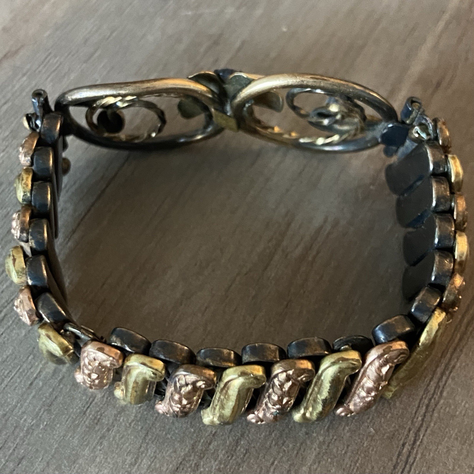Vintage Lustern Bracelet 12K Gold Filled on Sterling w/Blue Gem Floral Accent