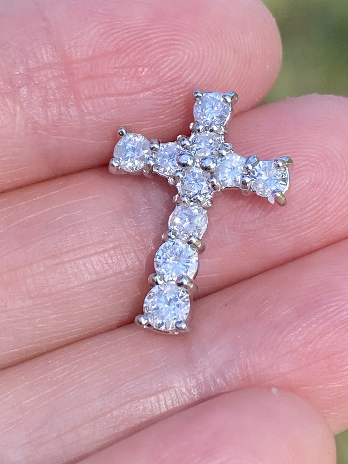 Solid Platinum 1.00TCW 100% Natural Diamond Cross Pendant