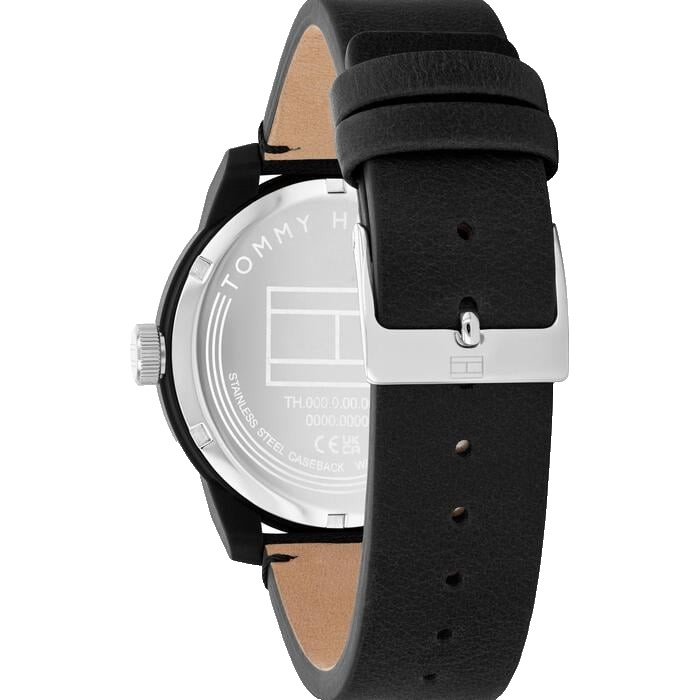 TOMMY HILFIGER TR90 1710542 BLACK DIAL BLACK LEATHER STRAP 42MM MENS WATCH